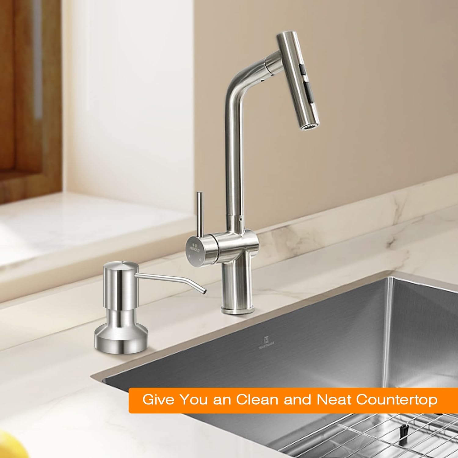 Sink Soap Dispenser for Kitchen Sink, Countertop Built in Sink Soap Dispenser with 47”Extension