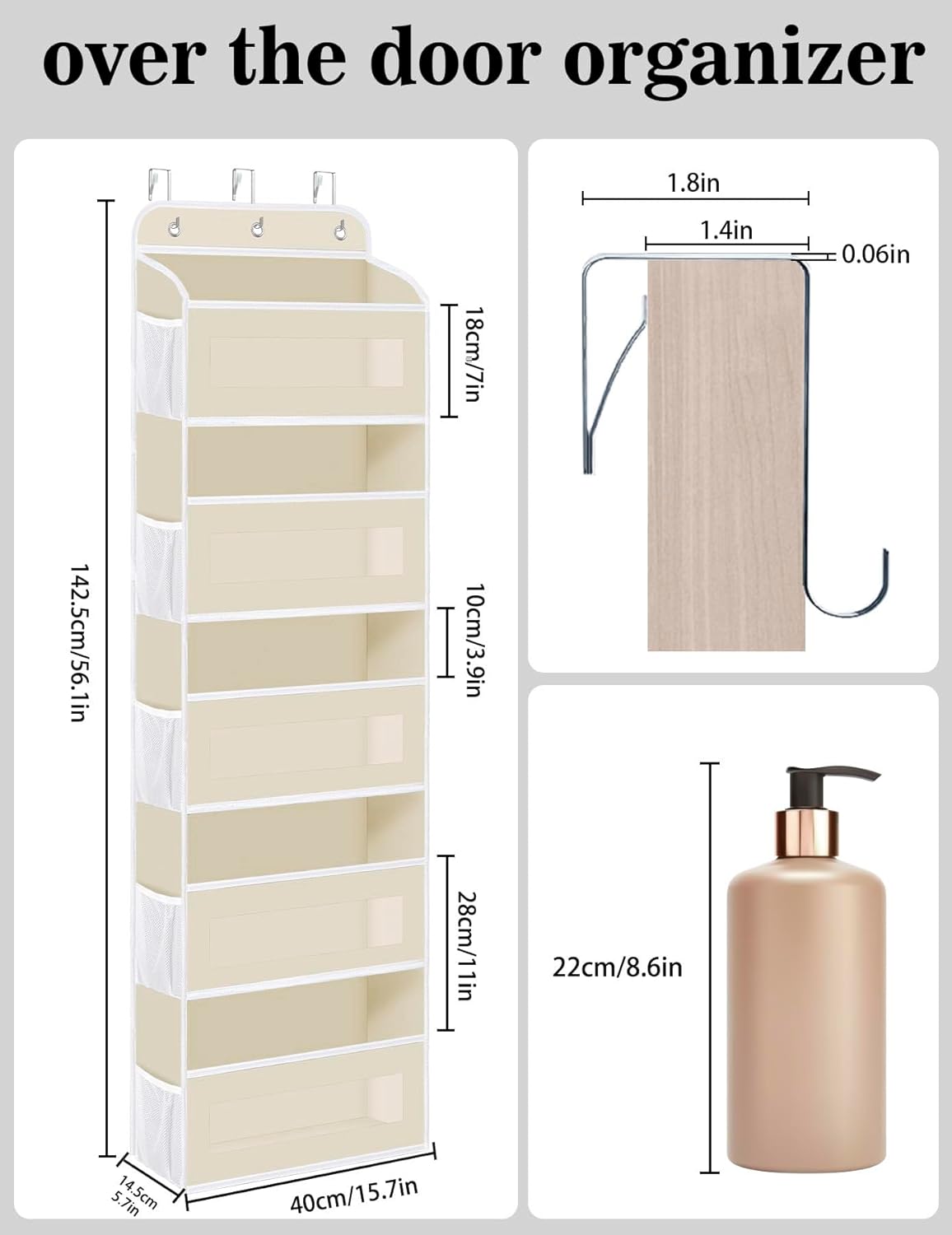 Over The Door Organizer, 5 Shelves Closet Door Hanging Organizer with 10 Mesh Pockets, Nursery