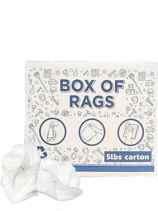 Recycled White Sheeting Cleaning Rags (5 lbs. Box) – Lint Free White Cotton Cloths for