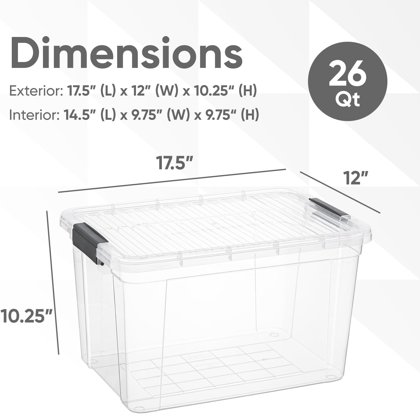 Superio Clear Storage Boxes with Lids, 26.5 Quart Plastic Container Bins for Organizing, Stackable