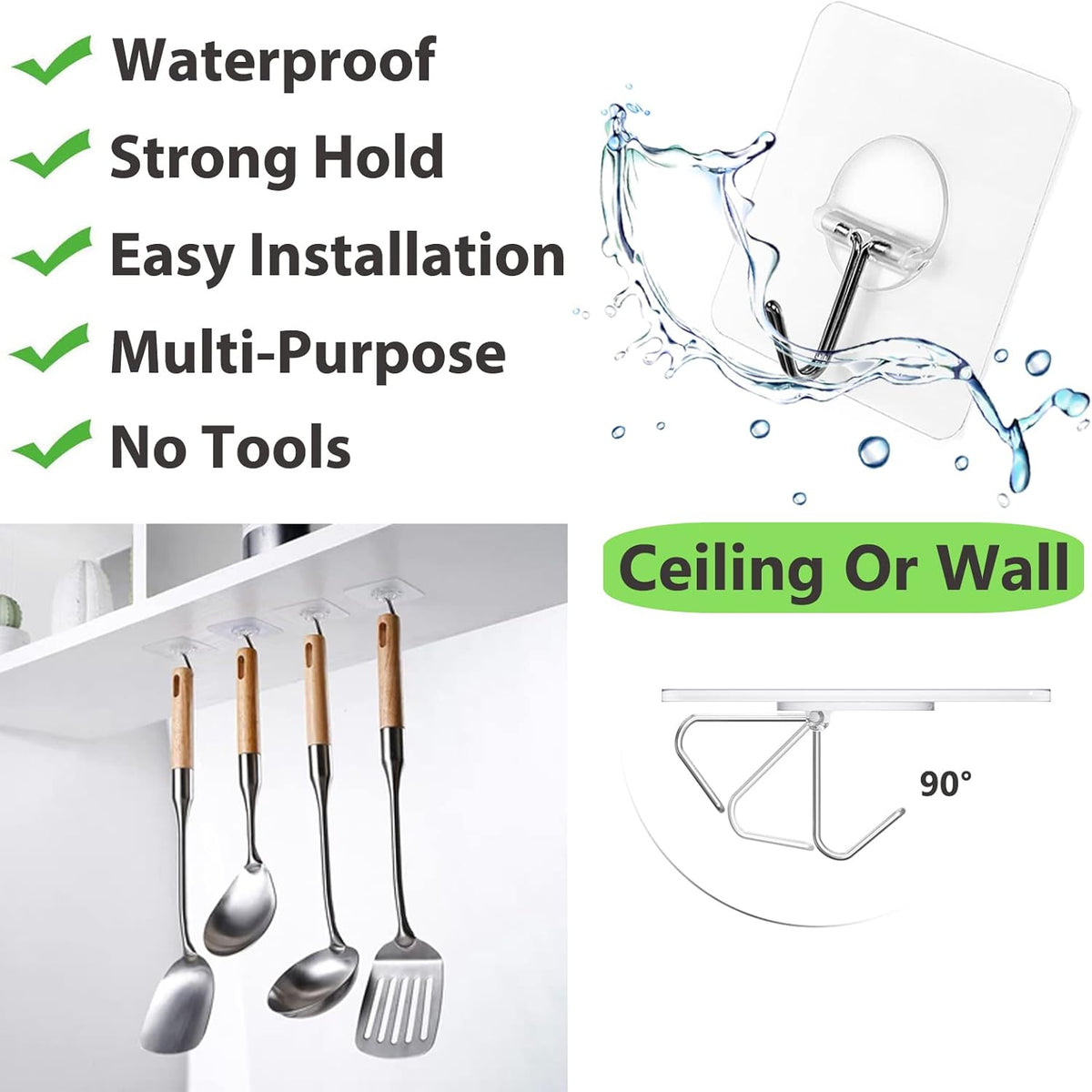 JINSHUNFA Adhesive Wall Hooks for Hanging Heavy Duty Towel Coat Hooks Waterproof Transparent Hook