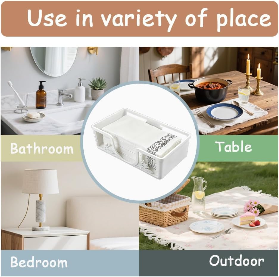 Metal Napkin Holder for Bathroom and Kitchen - White Floral Design Disposable Hand Towel Holder