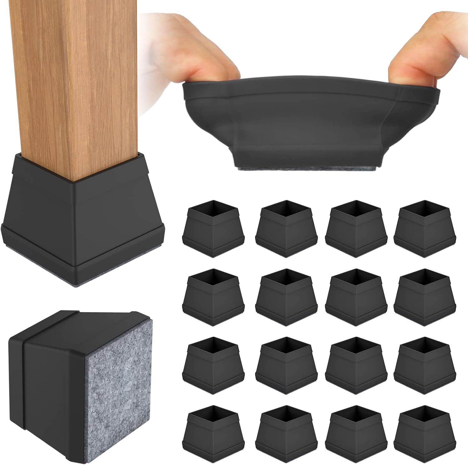 16 PCS Square Chair Leg Floor Protector, Silicone Chair Leg Cover, Furniture Leg Protectors with