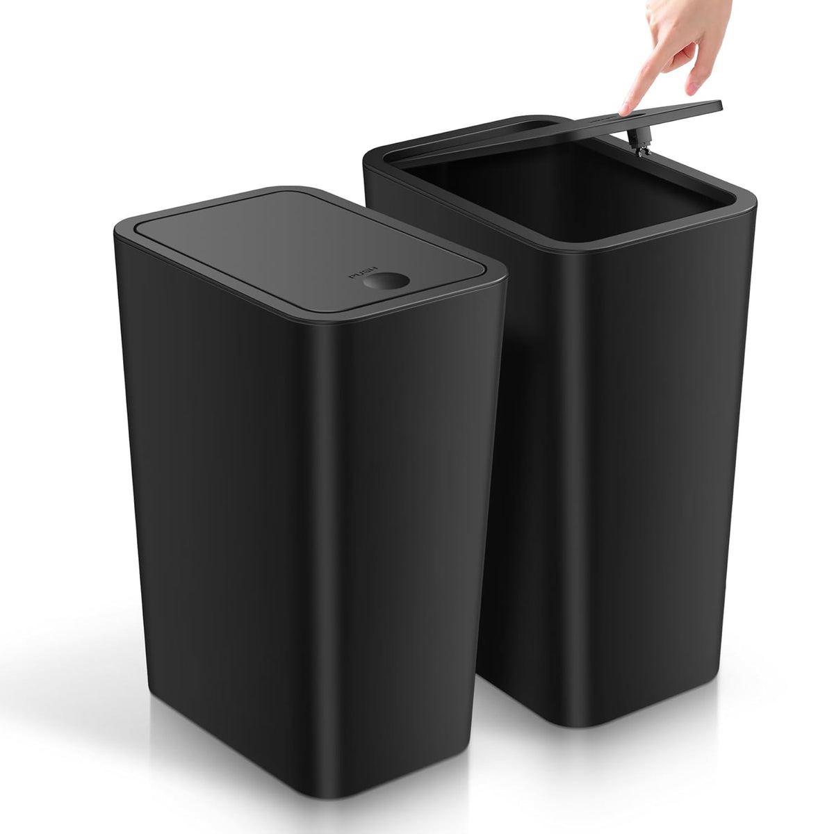 TIPGO Bathroom Trash Can with Lid, 4 Gallon / 15 Liter Small Garbage Can, Press Top Bin, Plastic