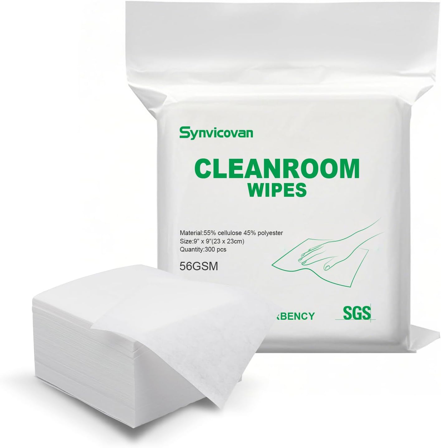 Cleanroom Wipes 9"x9" (300 Pcs, Cellulose/Polyester Blend, Grade B, 56GSM) Lint Free Wipes for