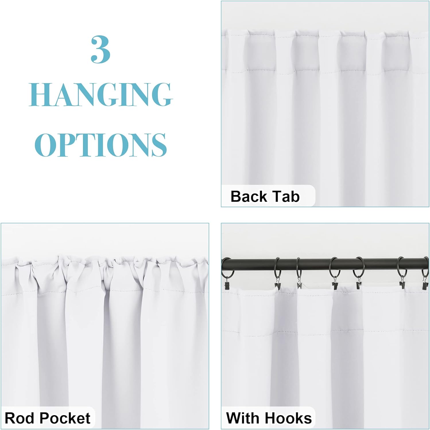 RYB HOME White Curtains Drapes - Room Darkening Window Curtains Thermal Insulated Bedroom Half