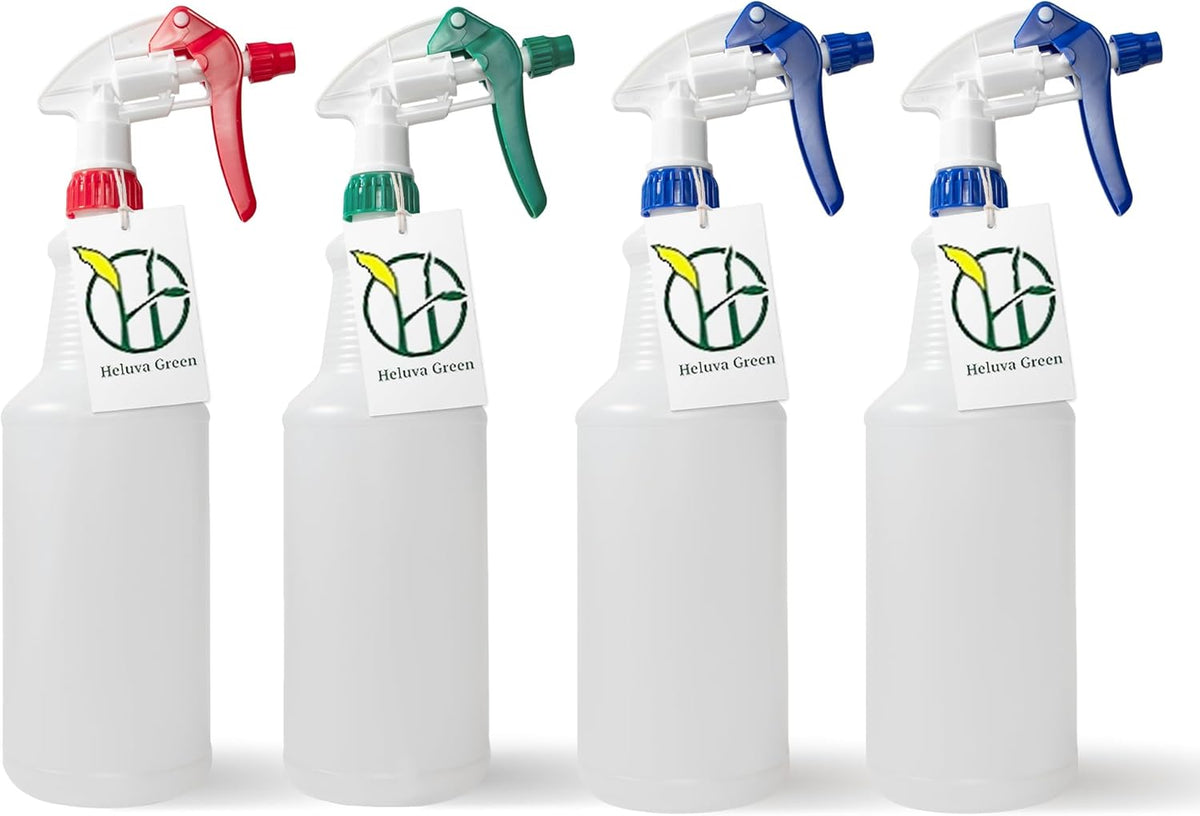 Heavy Duty 32oz Plastic Spray Bottles for Cleaning - Large Empty Industrial Bottles for Gardening