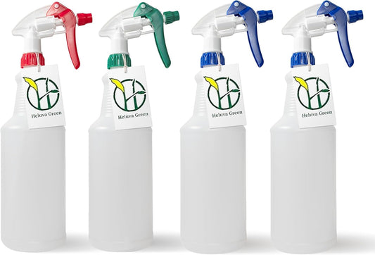 Heavy Duty 32oz Plastic Spray Bottles for Cleaning - Large Empty Industrial Bottles for Gardening