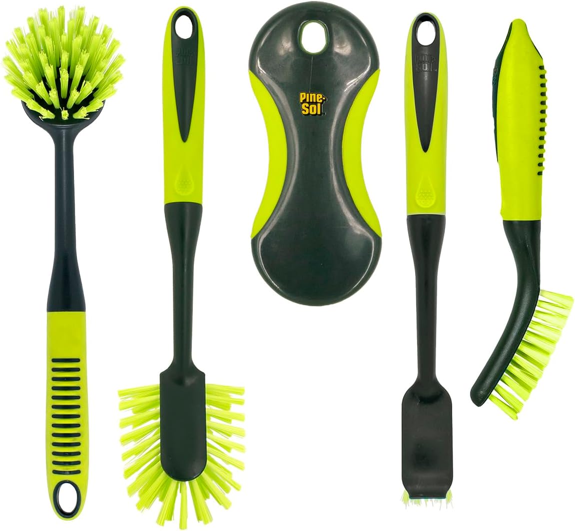 Pine-Sol Scrub Brush Set - Long Handle Cleaning Brushes with Heavy Duty Bristles and Comfort Grip