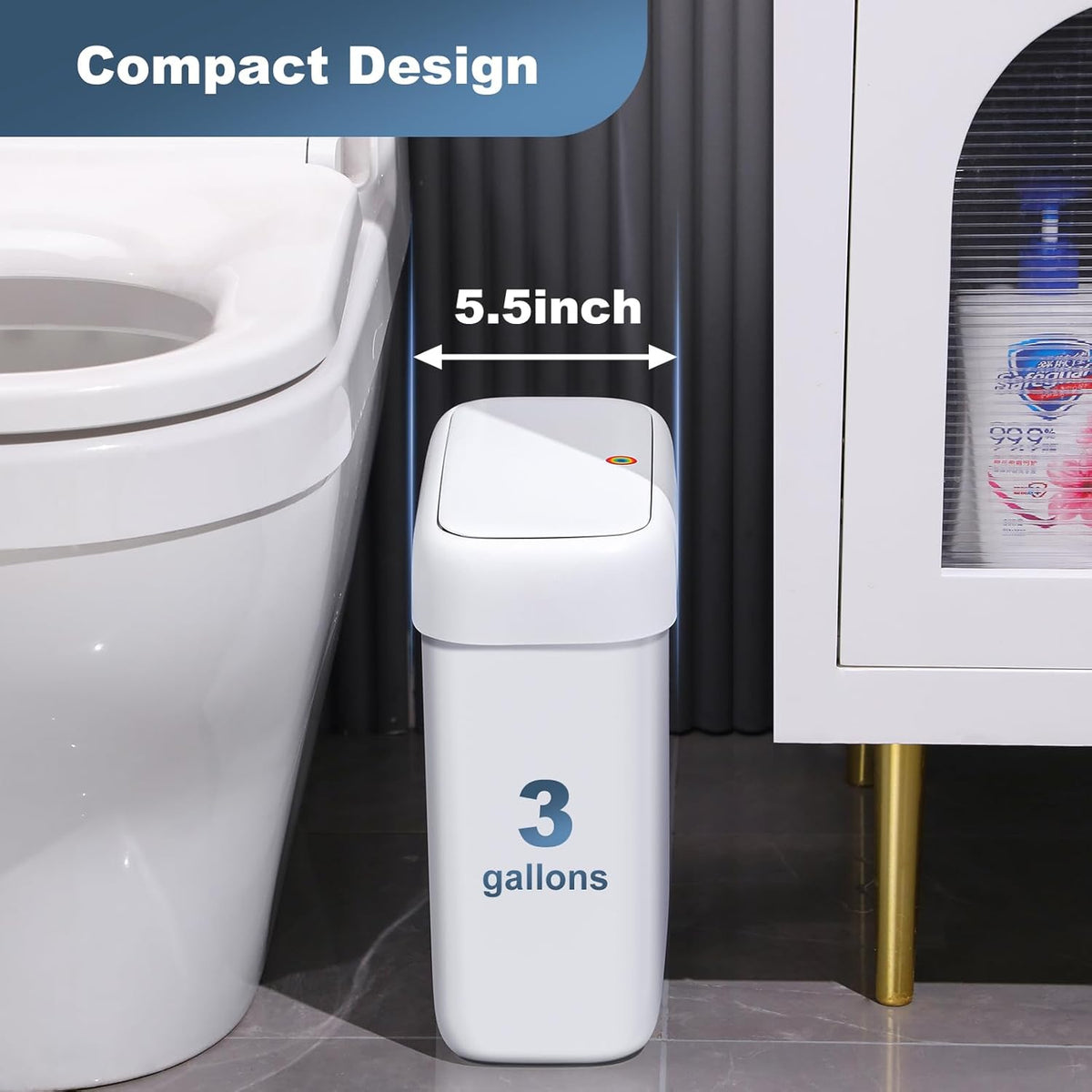 JOYBOS Bathroom Trash Can with Lid,3 Gallon Small Garbage Can with Press Top Lid,10L Dogproof Slim