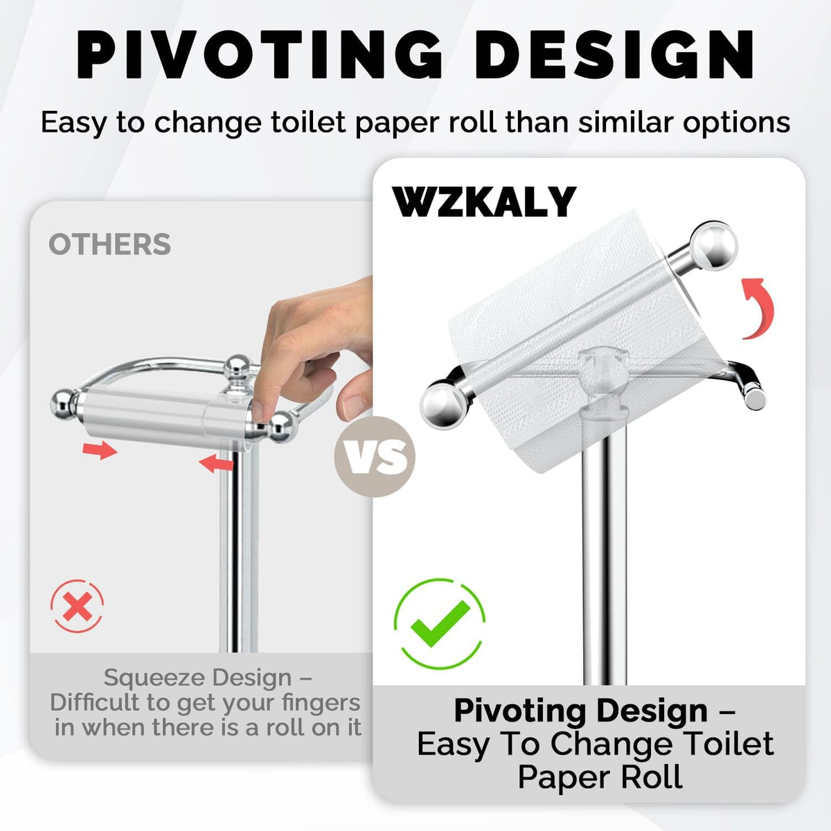 Toilet Paper Holder Stand, Polished Chrome Toilet Paper Holder Free Standing, Post Pivoting Design