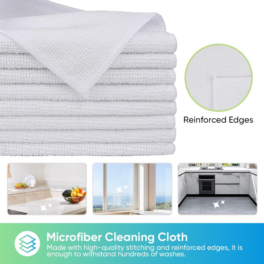 HOMEXCEL White Microfiber Cleaning Cloth, 24 Pack Cleaning Towels for Kitchen, Lint Free