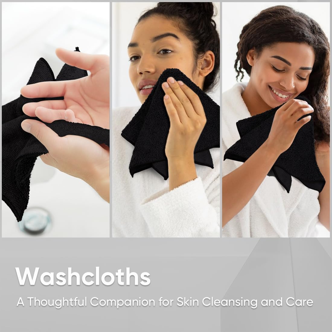 HOMEXCEL Black Washcloths 24 Pack, Highly Absorbent and Soft Microfiber Face Towel, Makeup Remover