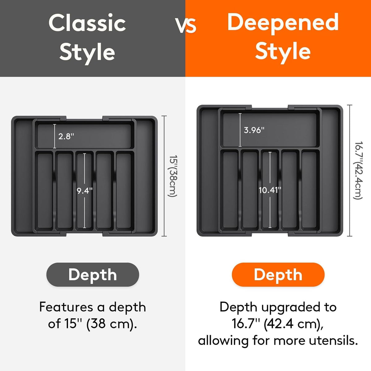 Lifewit Deep Silverware Drawer Organizer for Kitchen, Expandable Utensil Tray, Adjustable Flatware