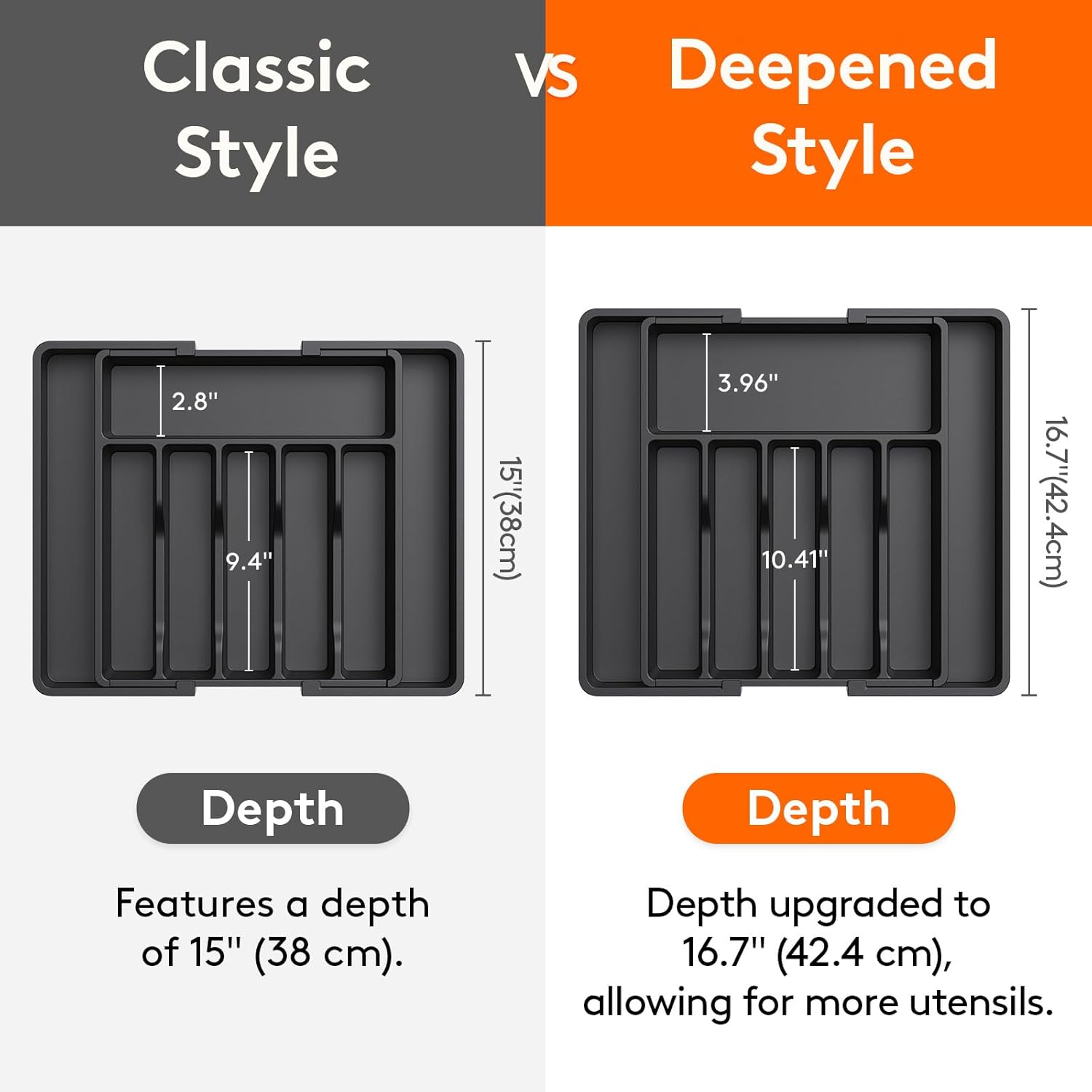 Lifewit Deep Silverware Drawer Organizer for Kitchen, Expandable Utensil Tray, Adjustable Flatware