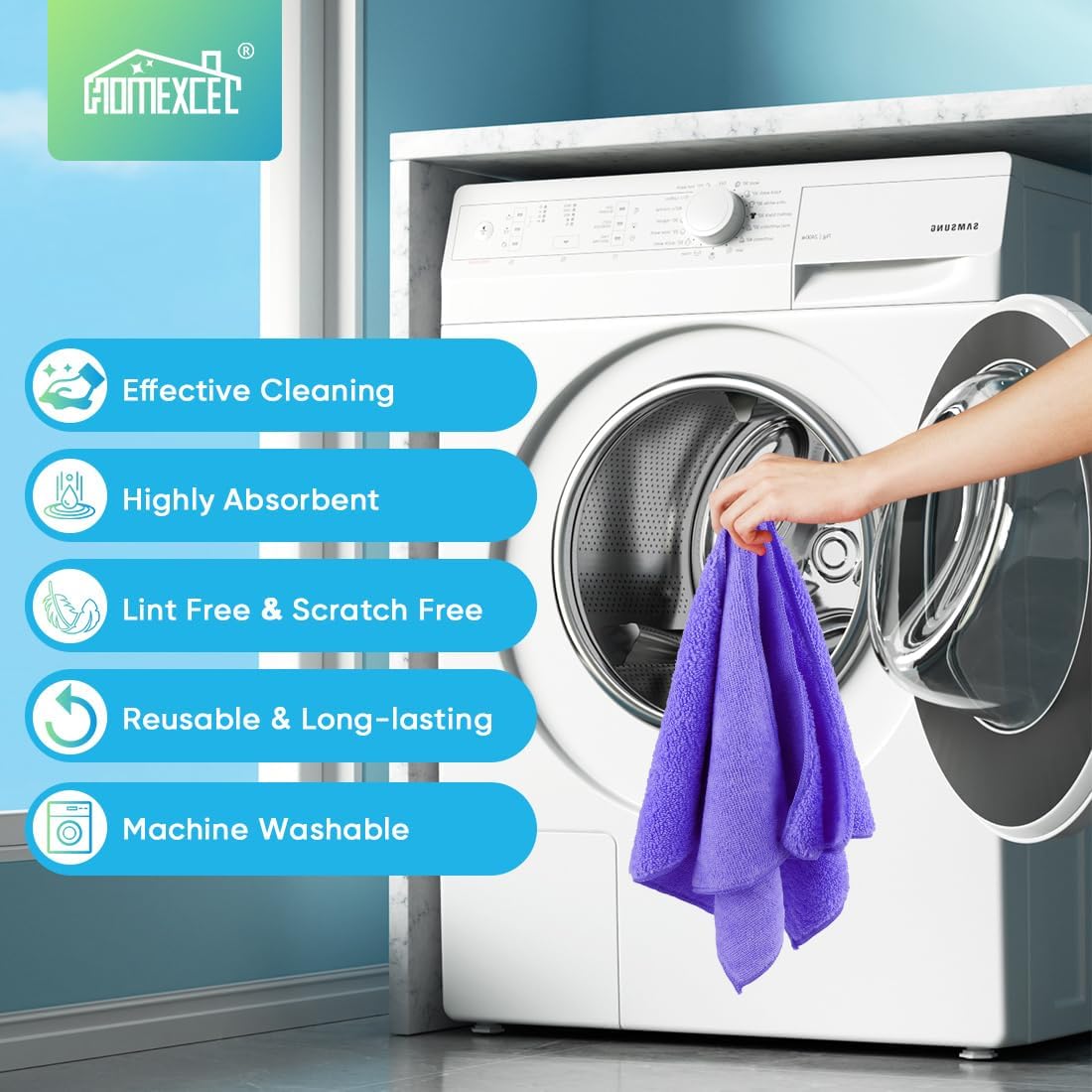 HOMEXCEL Purple Microfiber Cleaning Cloth, 12 Pack Premium Microfiber Towels for Cars, Lint Free