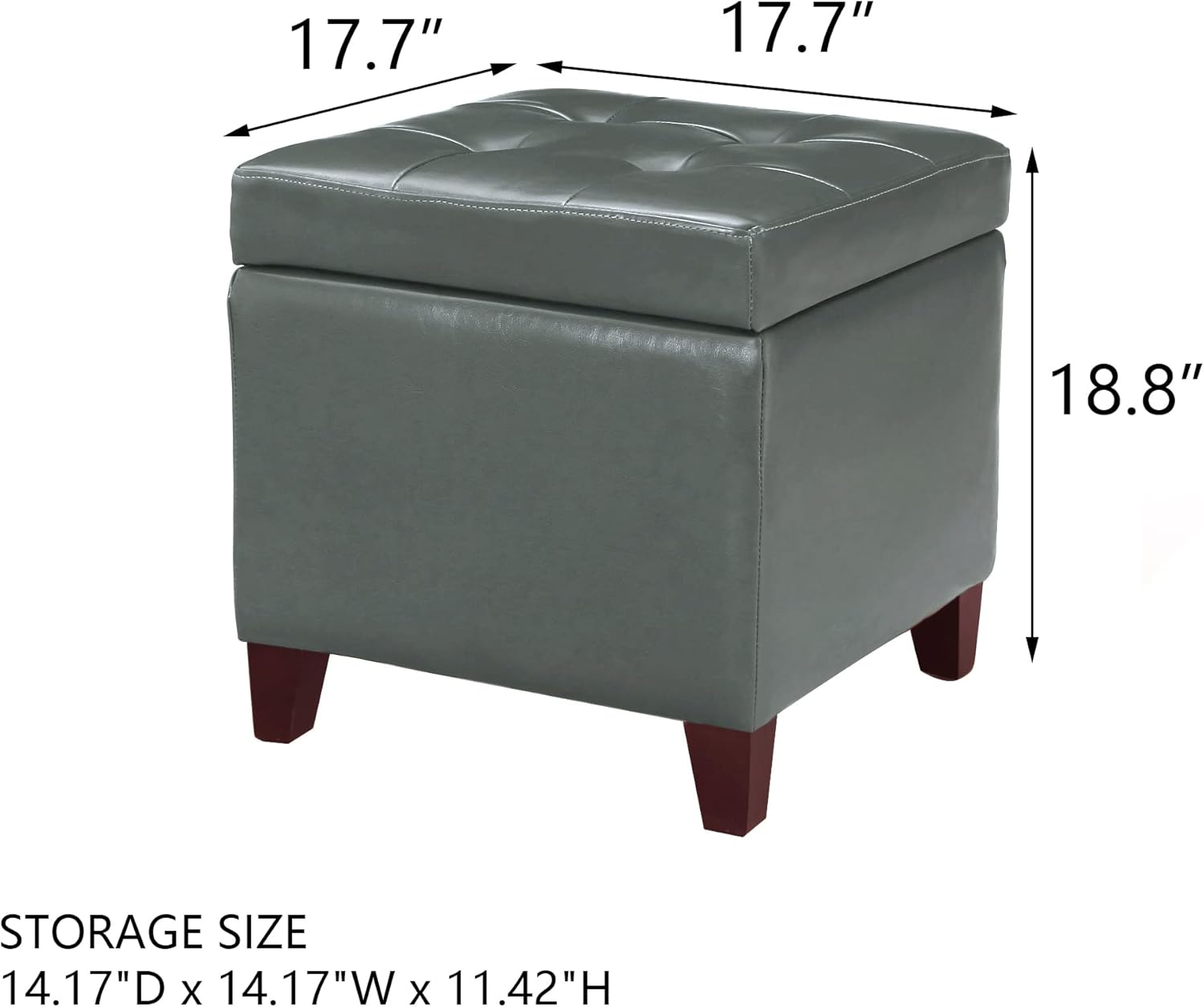 Adeco Bonded Leather Square Tufted Cubic Cube Storage Footstool, 18" Inch Ottomans & Storage