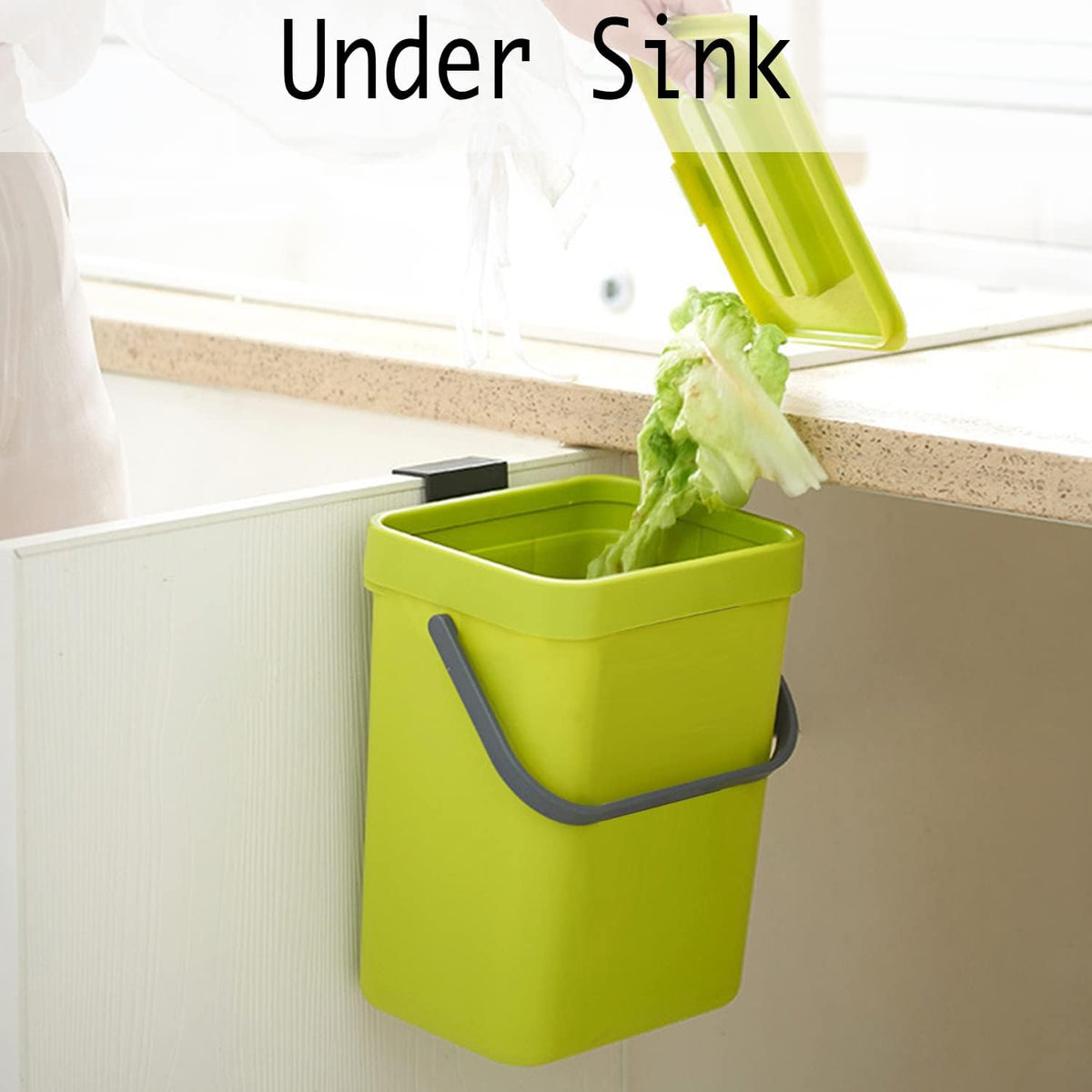 LALASTAR Small Plastic Trash Can, Hanging Small Trash Can with Lid Under Sink for Kitchen, Food