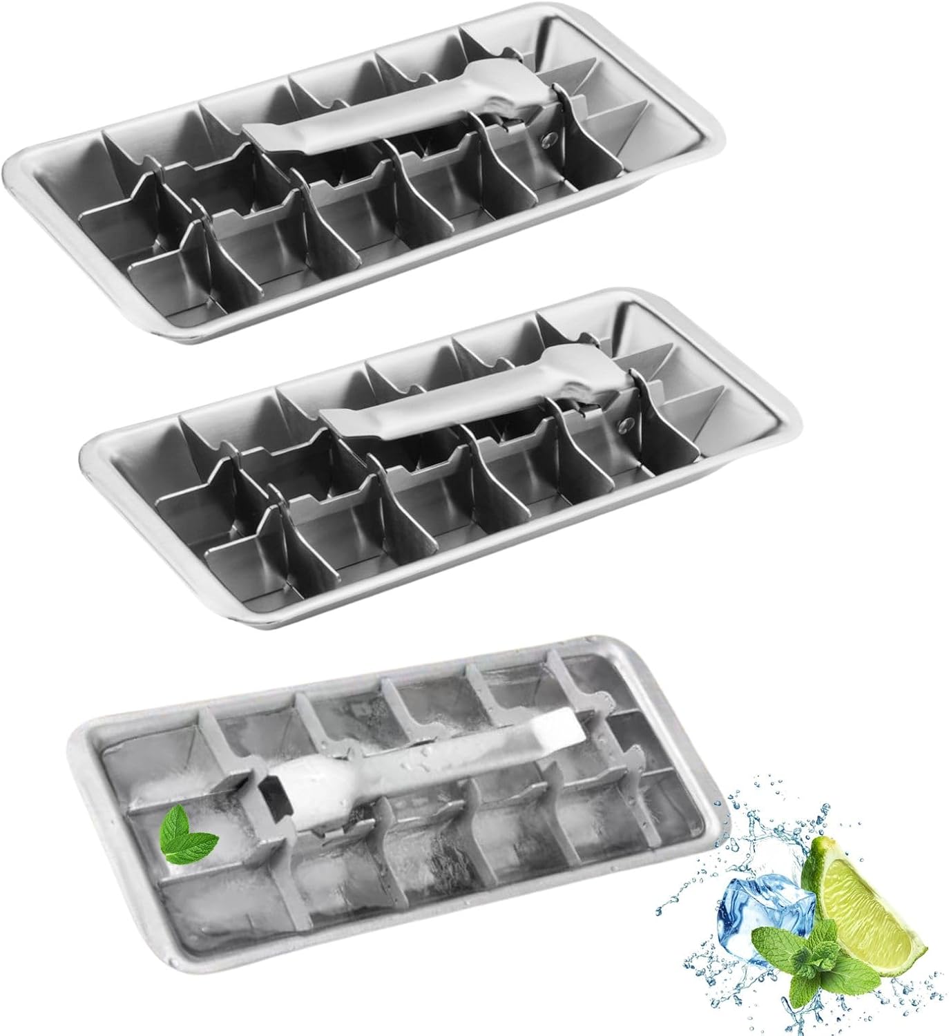 3 Pack Stainless Steel Ice Cube Trays, 18 Slot Ice Tray with Easy Release Handle Detachable Ice