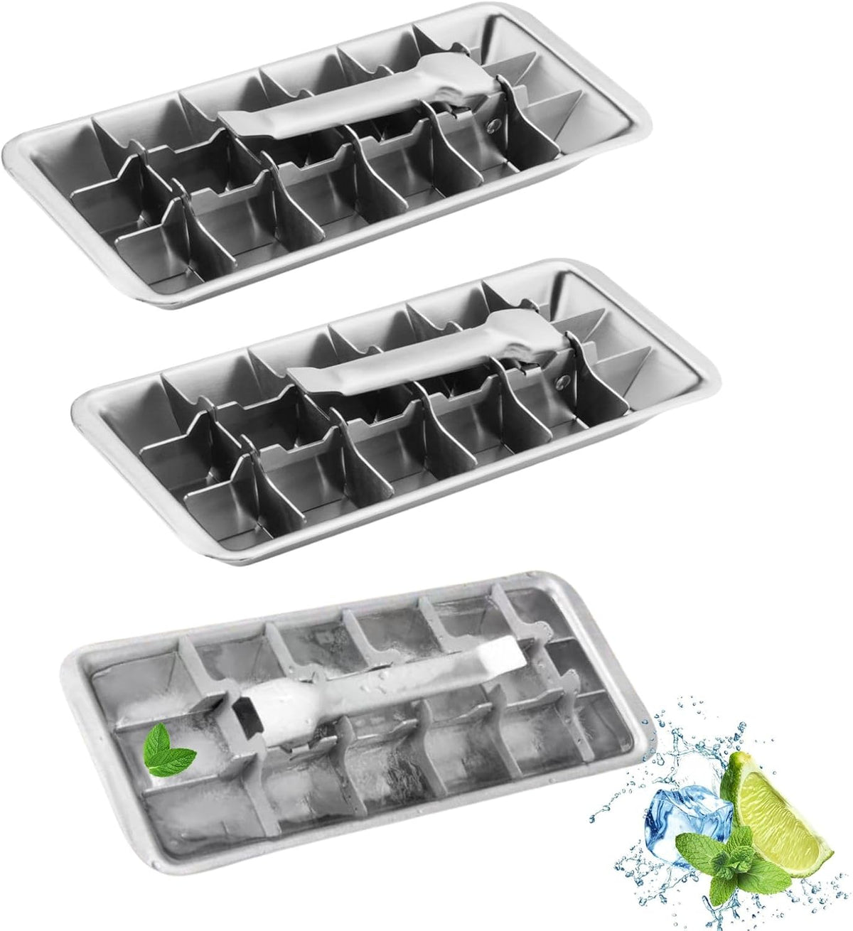 3 Pack Stainless Steel Ice Cube Trays, 18 Slot Ice Tray with Easy Release Handle Detachable Ice