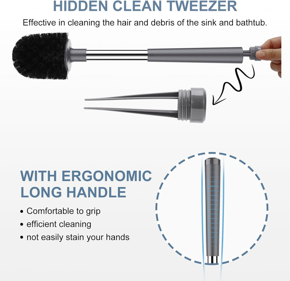 SetSail Toilet Brush and Holder, Self Closing Lid Toilet Bowl Brushes Holder and Extra Long Handle