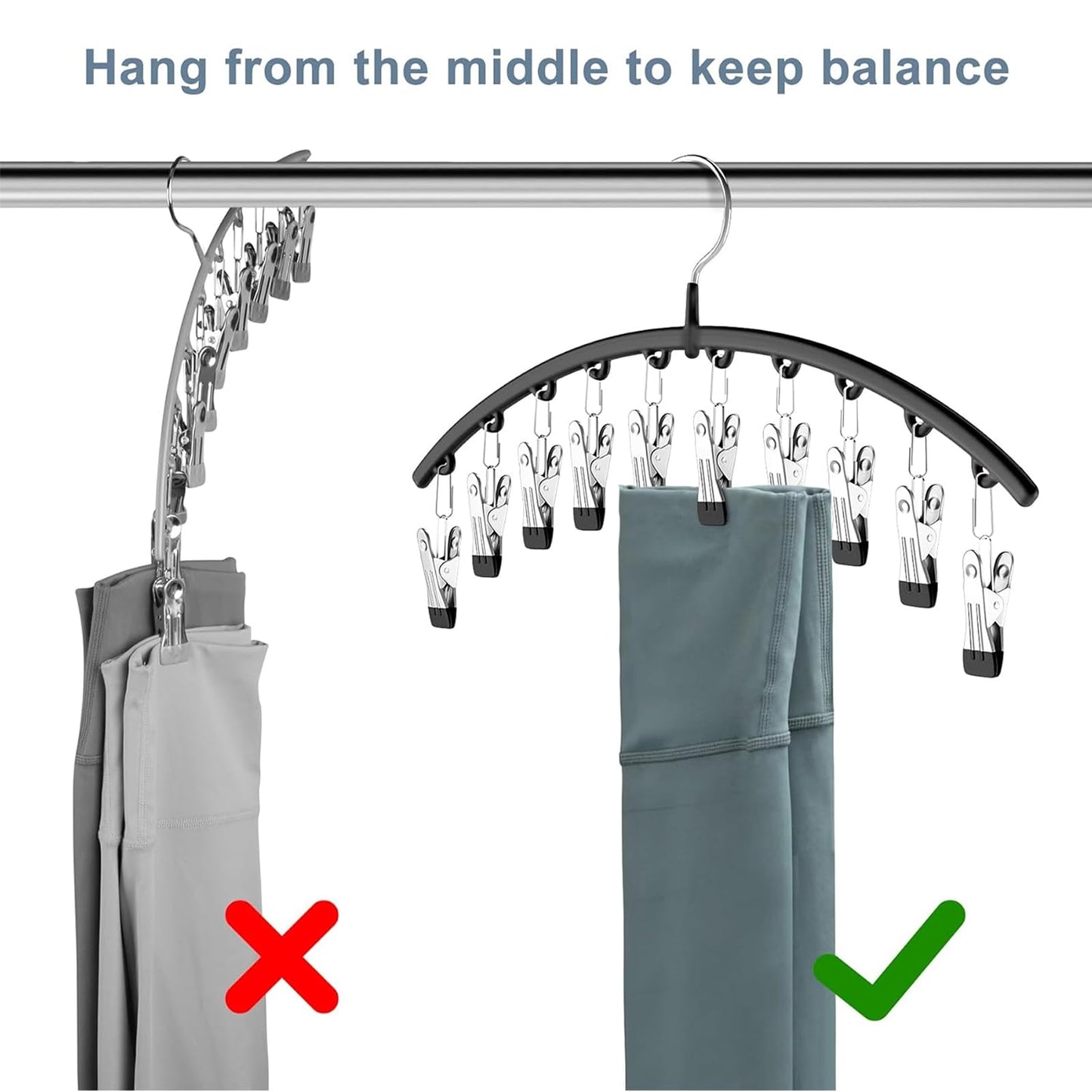 Volnamal Legging Organizer for Closet,2 Pack Metal Yoga Pants Hangers w/10 Clips Hold 20