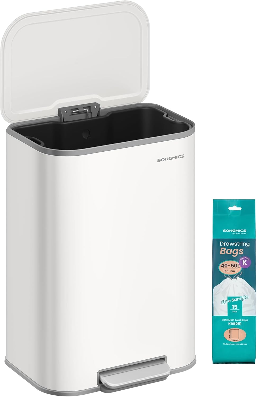 SONGMICS Kitchen Trash Can, 13-Gallon (50 L) Garbage Can with Lid, Stainless Steel, Soft Close and