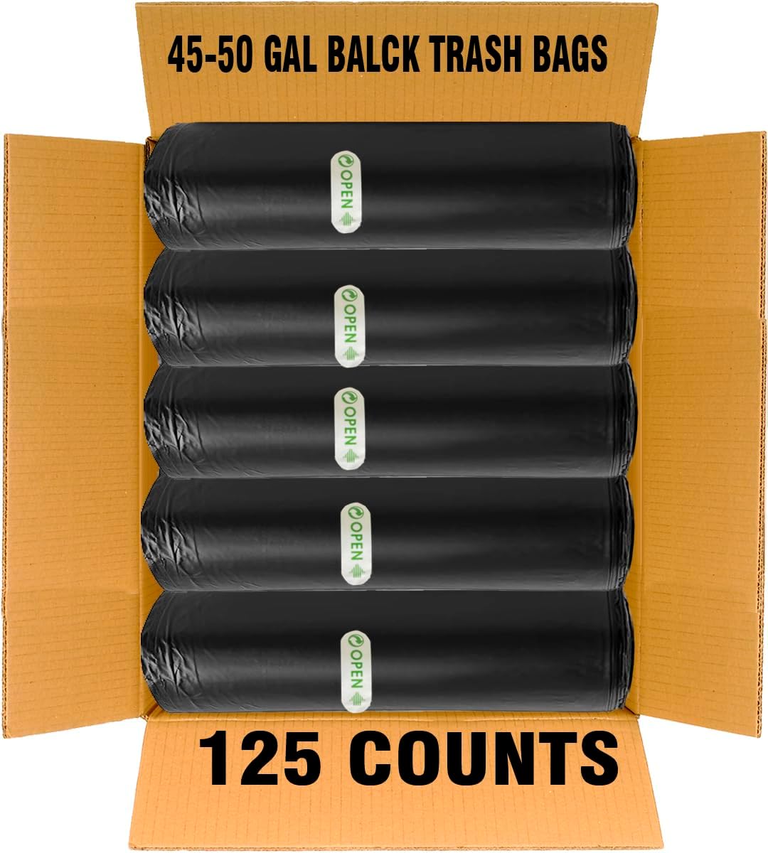 40-45 Gallon Lawn & Leaf Trash Bags, 125 Count Bulk, Black Garbage bags, Multi-purpose Trash Can