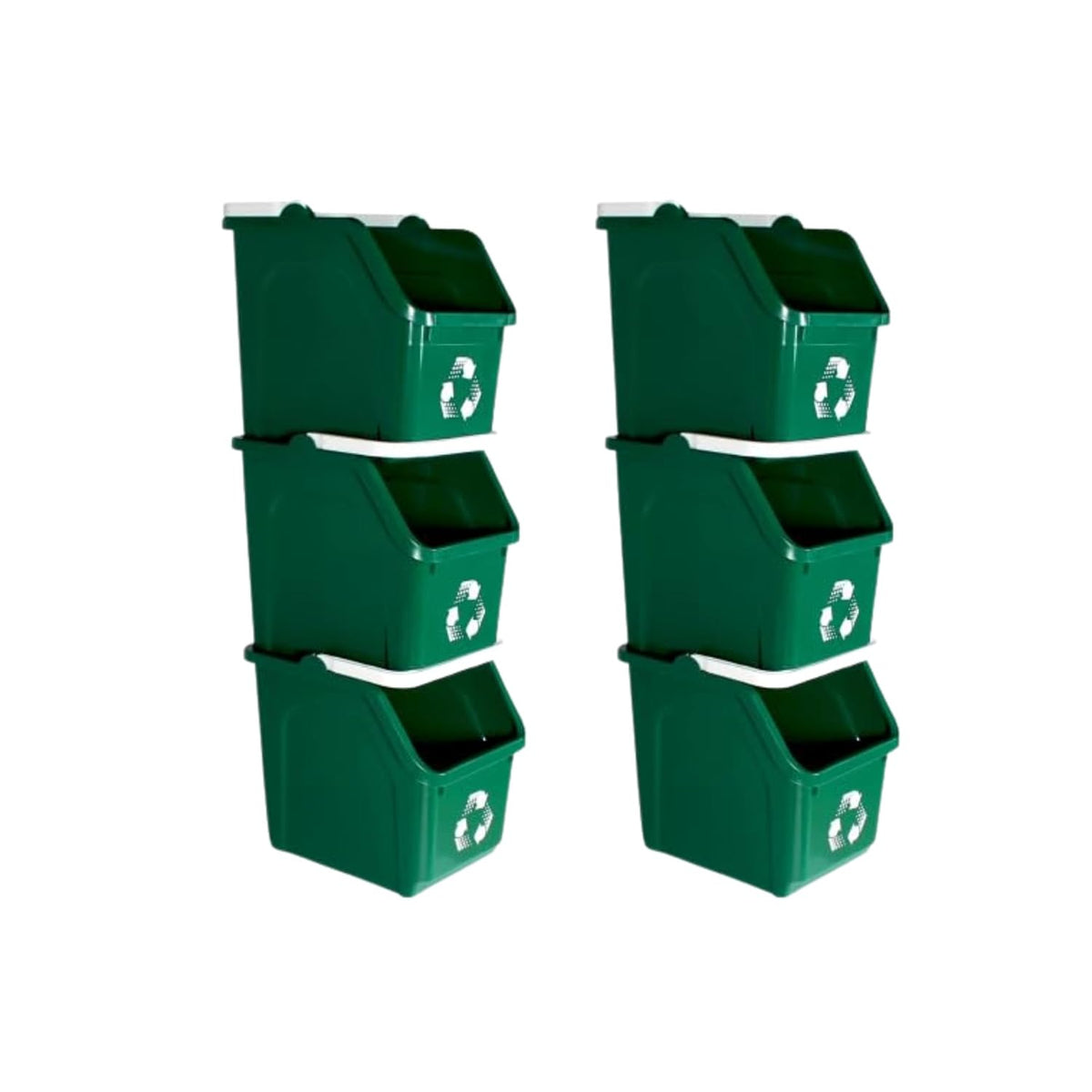 Multi Recycling Bin System with Three Stacking 6 Gallon Bins with Carrying Handles, Stackable and