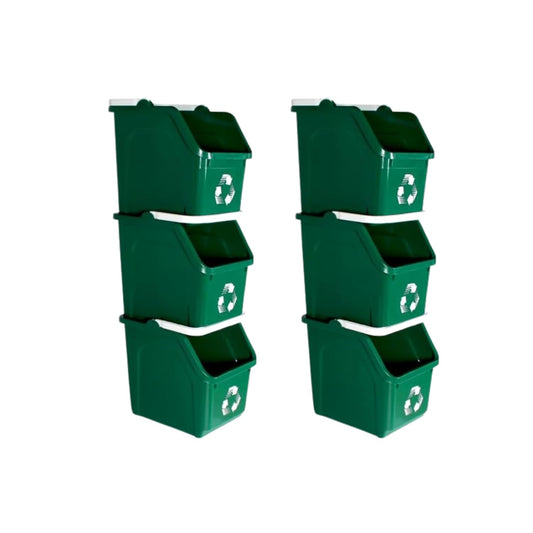 Multi Recycling Bin System with Three Stacking 6 Gallon Bins with Carrying Handles, Stackable and