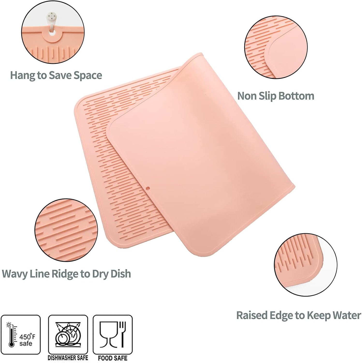 Silicone Dish Drying Mat for Multiple Usage,Easy clean,Eco-friendly,Heat-resistant Silicone Mat for