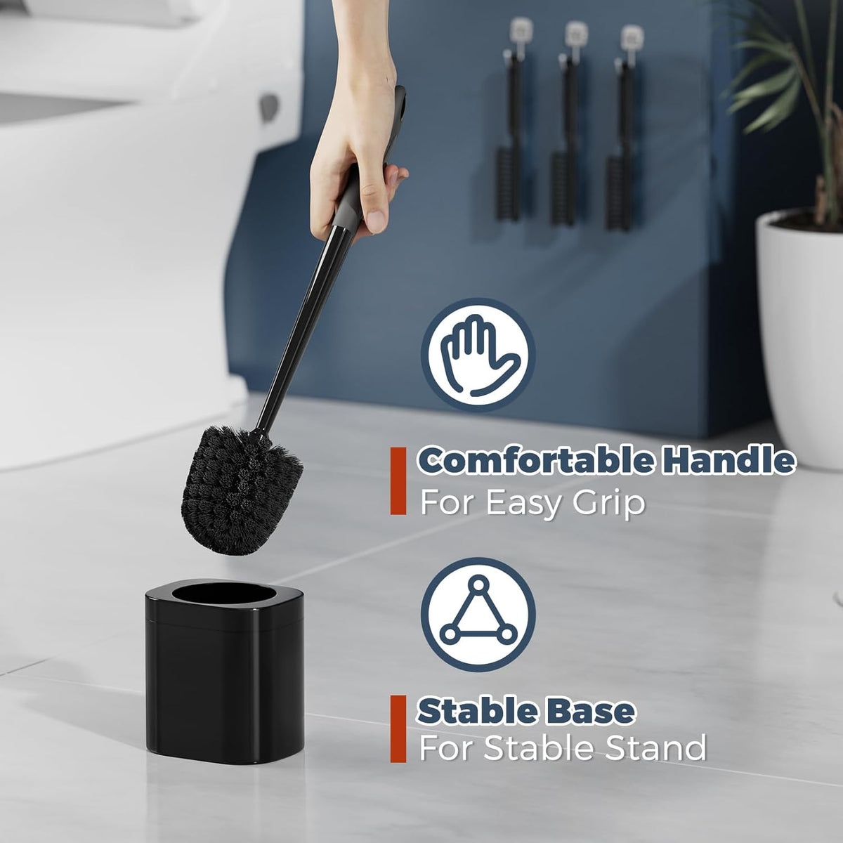 Toilet Brush, 3 Pack Toilet Brush and Holder Set Bathroom Accessories, Toilet Bowl Brush and Holder