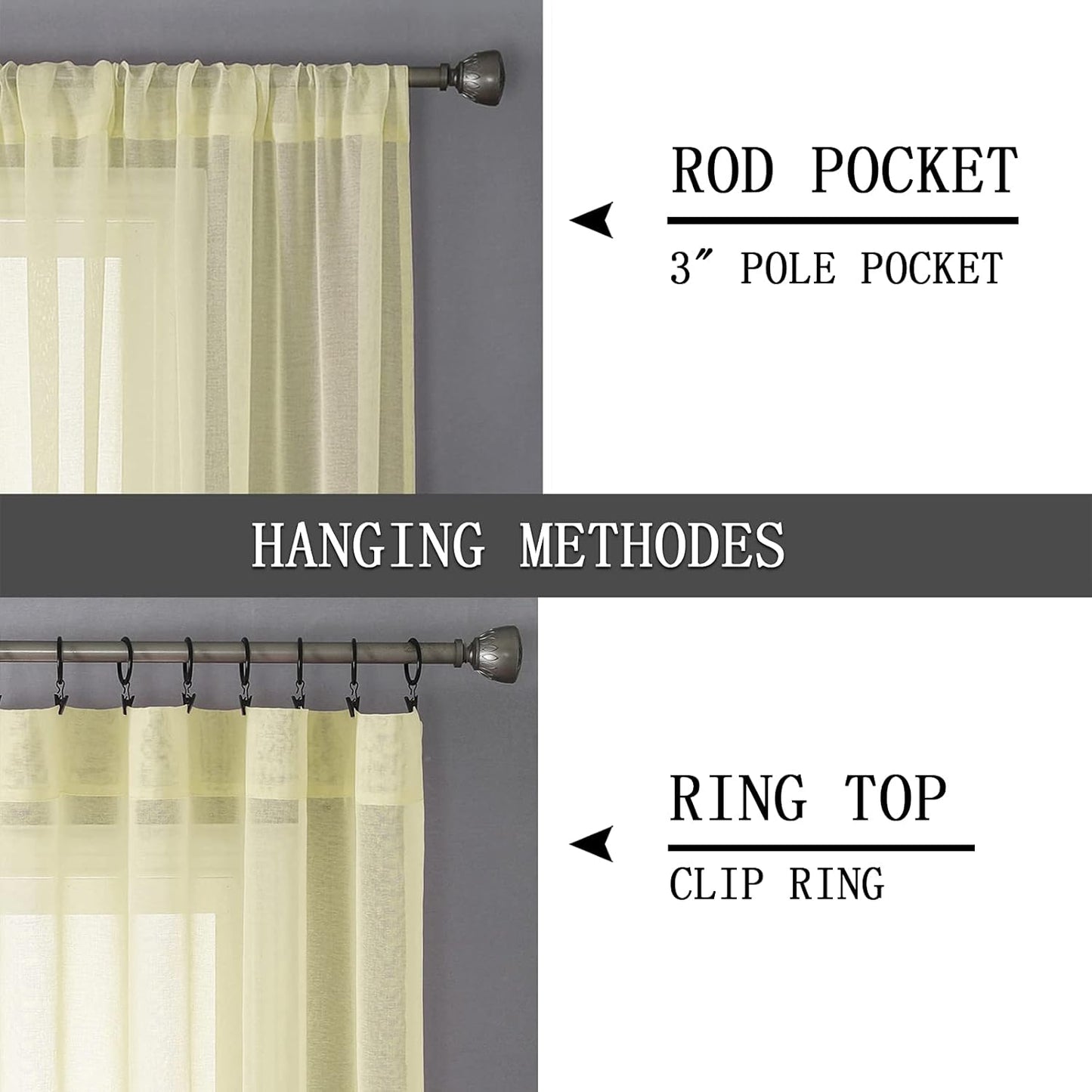 Tollpiz Sheer Curtains Linen Textured Bedroom Curtain Sheers Light Filtering Rod Pocket Voile