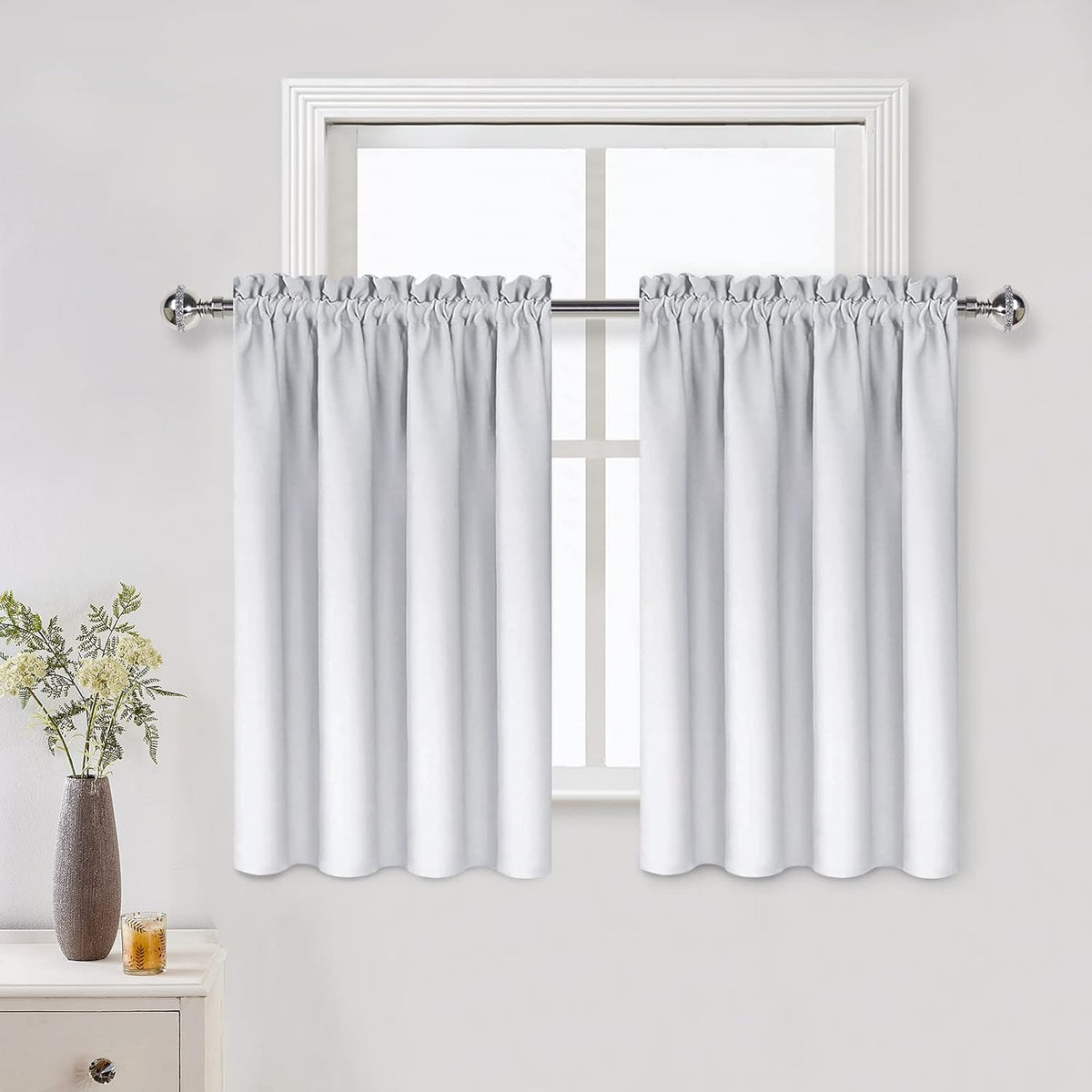 DWCN White Short Room Darkening Curtains for Kitchen/Bedroom, 42 x 36 inches Long - Energy Saving
