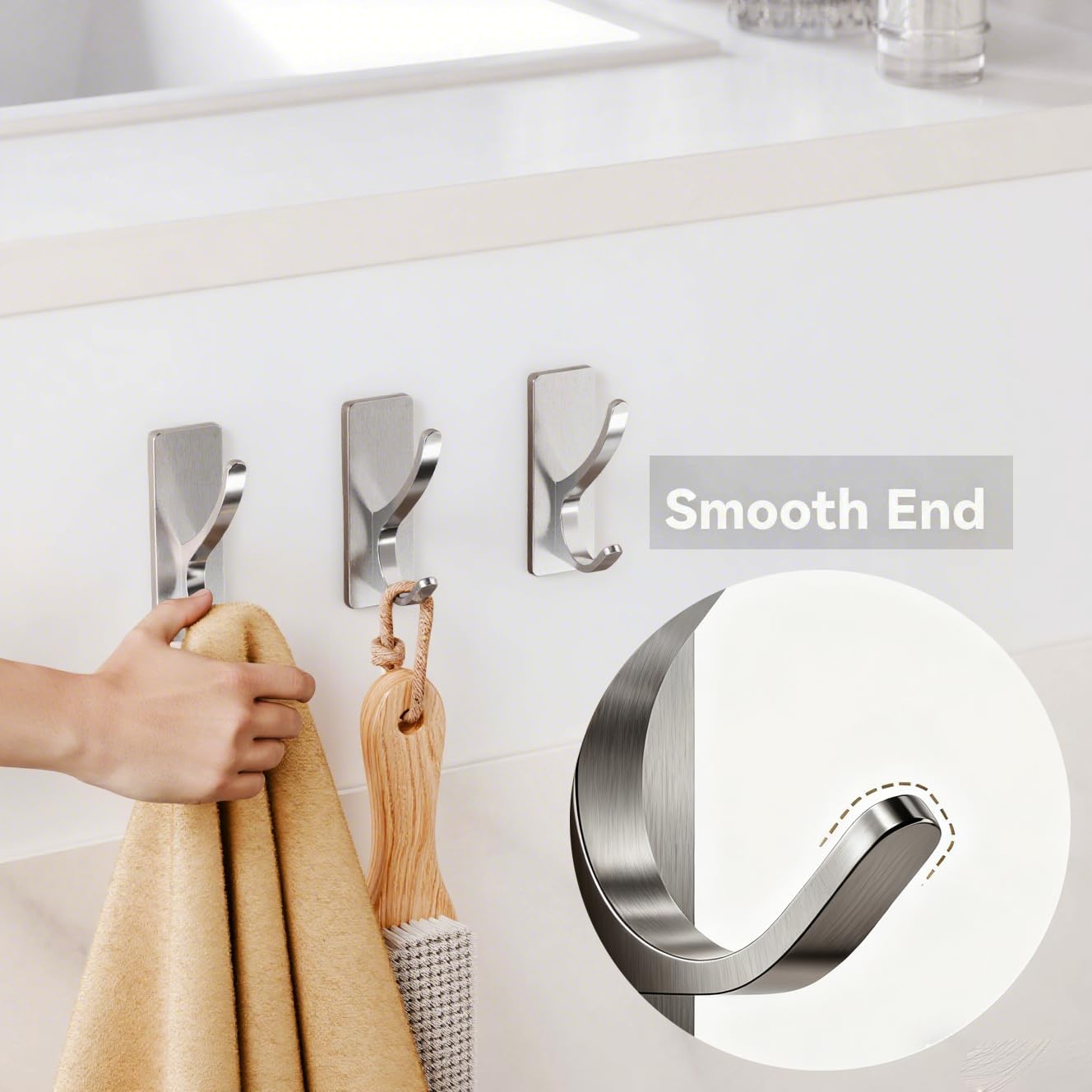 pickpiff Self Adhesive Coat Hooks for Hanging: Heavy Duty Stainless Wall Hook for Towel, Backpack