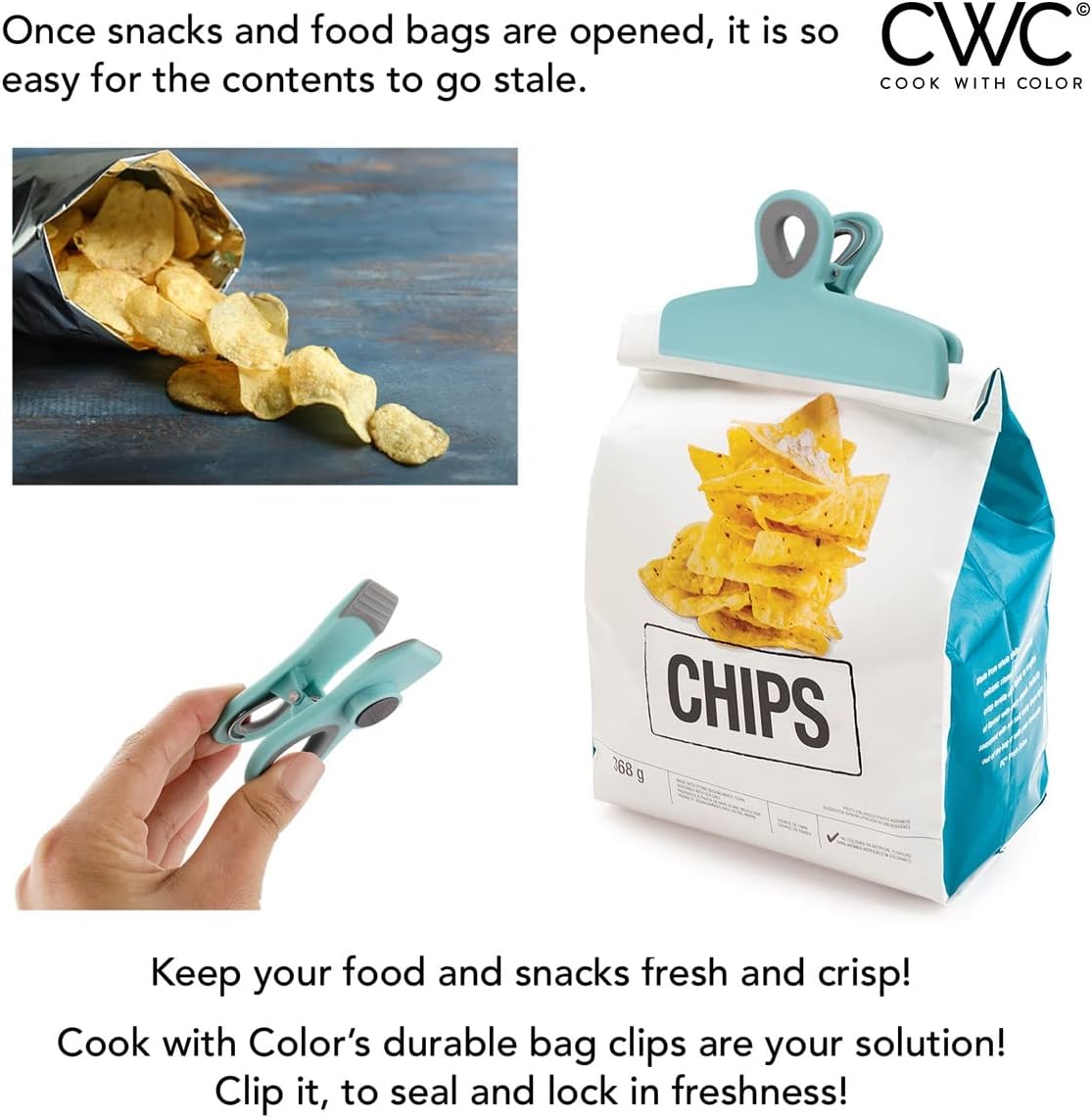 COOK WITH COLOR Bag Clips - Heavy Duty Chip Clip and Refrigerator Magnet Clips for Food Storage
