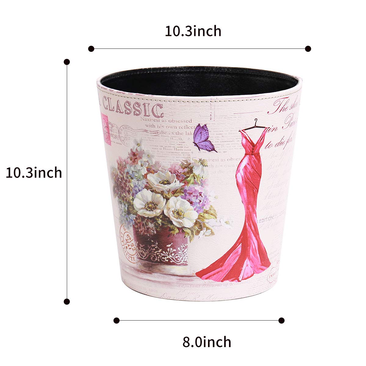 PU Leather Small Trash Can Wastebasket, Round Garbage Container Basket for Bathrooms, Laundry Room
