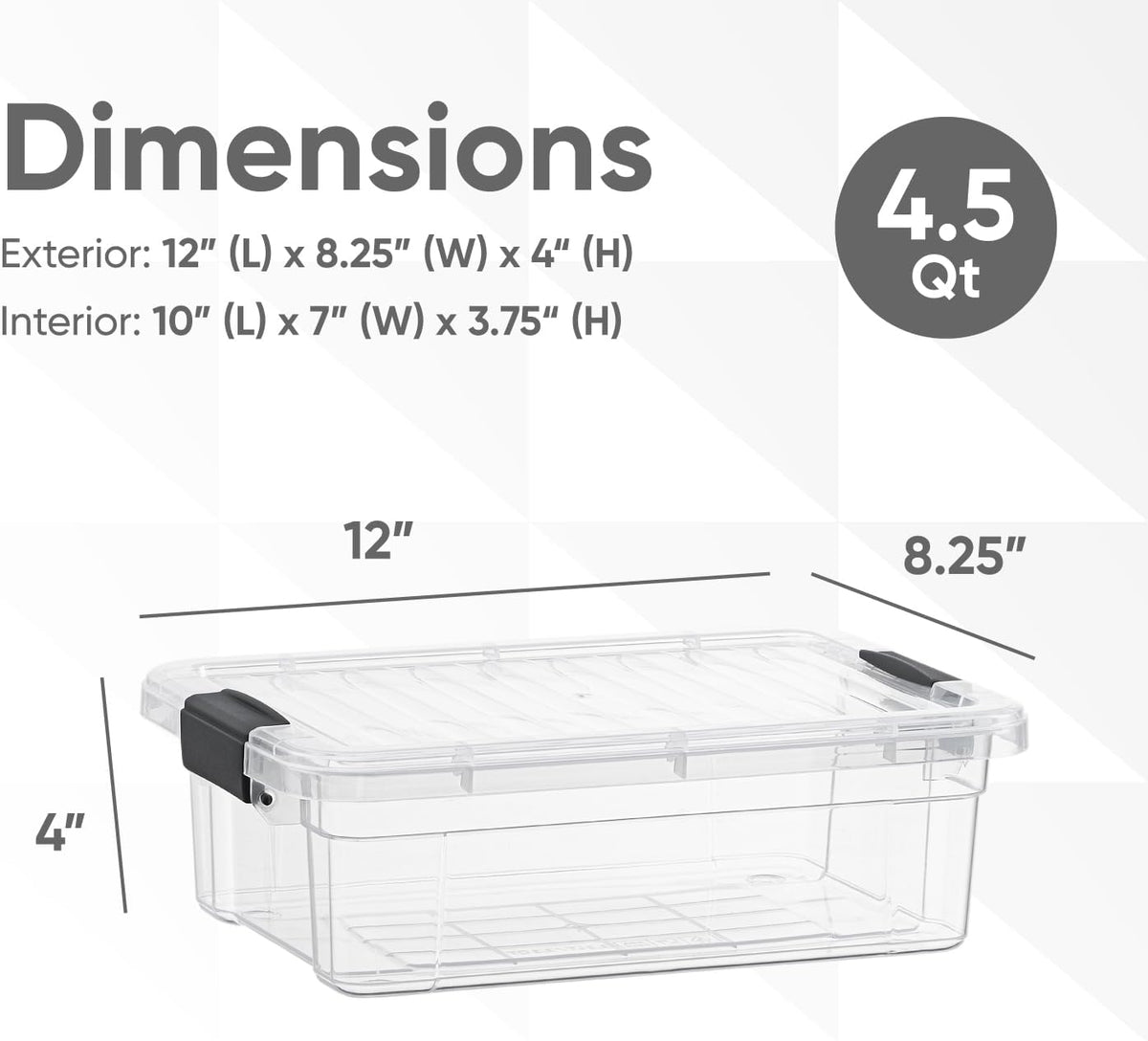 Superio Storage Bins with Lids- 2 Pack, 4.5 Qt Clear Boxes for Organizing, Stackable Plastic