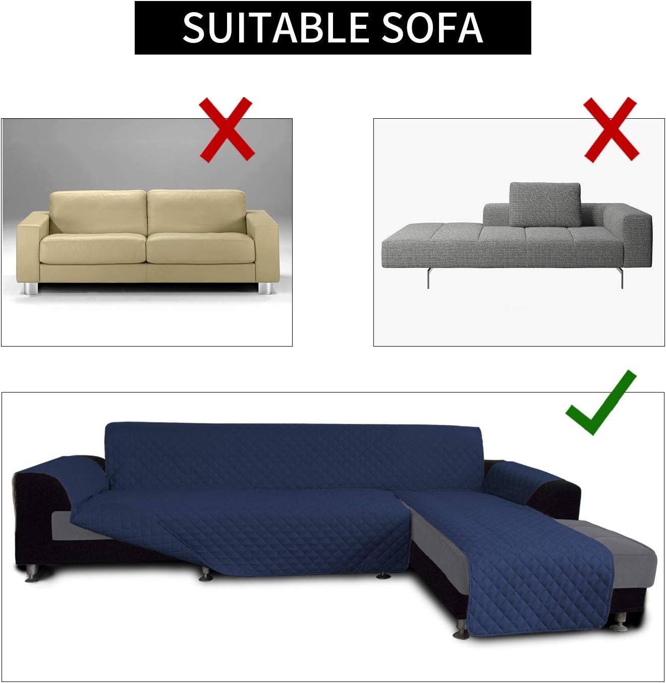 Easy-Going L Shape Sofa Slipcover - Reversible Sectional Couch Cover - Chaise Lounge Cover