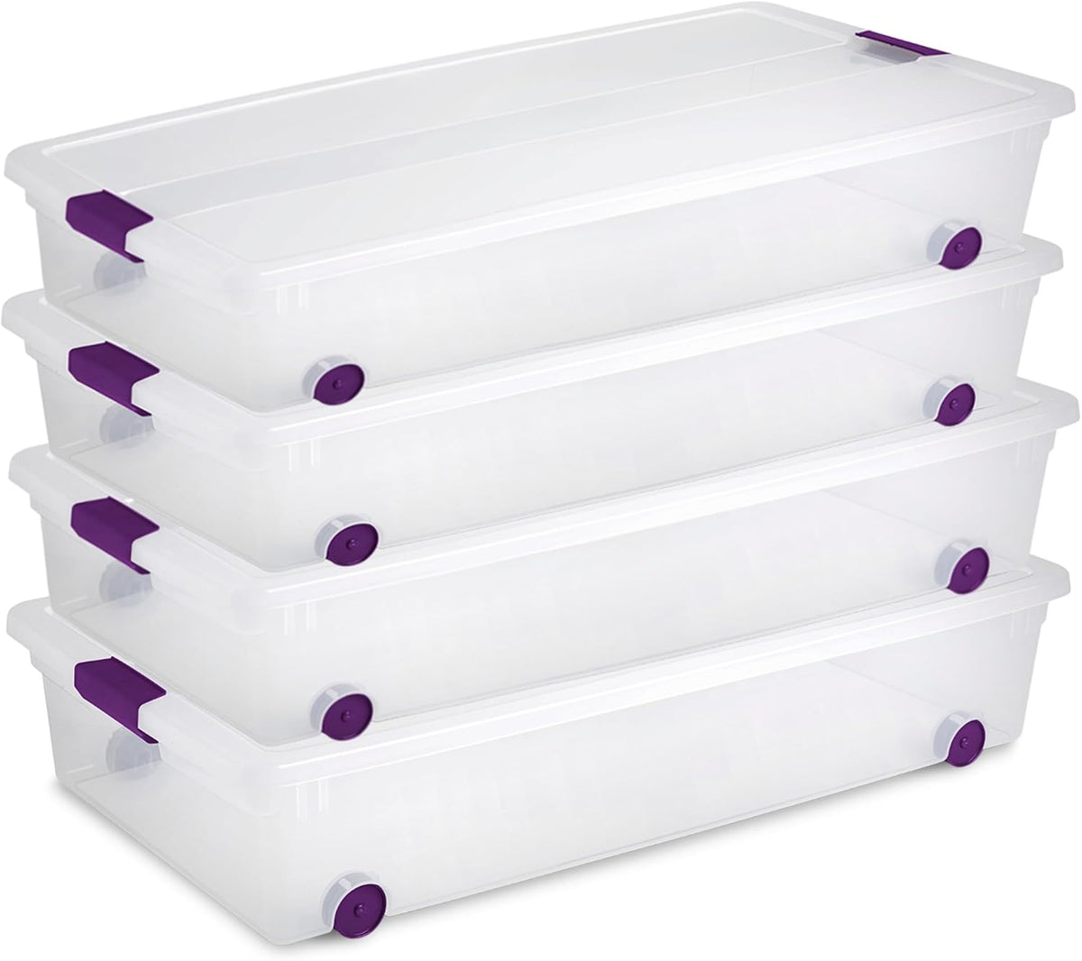 Sterilite 4-Pack 60 Quart ClearView Latch Box, Wheeled Underbed Organizer Bins with Latching Lids