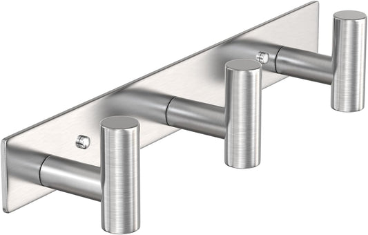 VAEHOLD Silvery Hat and Coat Wall Mount Rack - 3 Hooks for Robes, Bags, Keys, and Towels - Bathroom