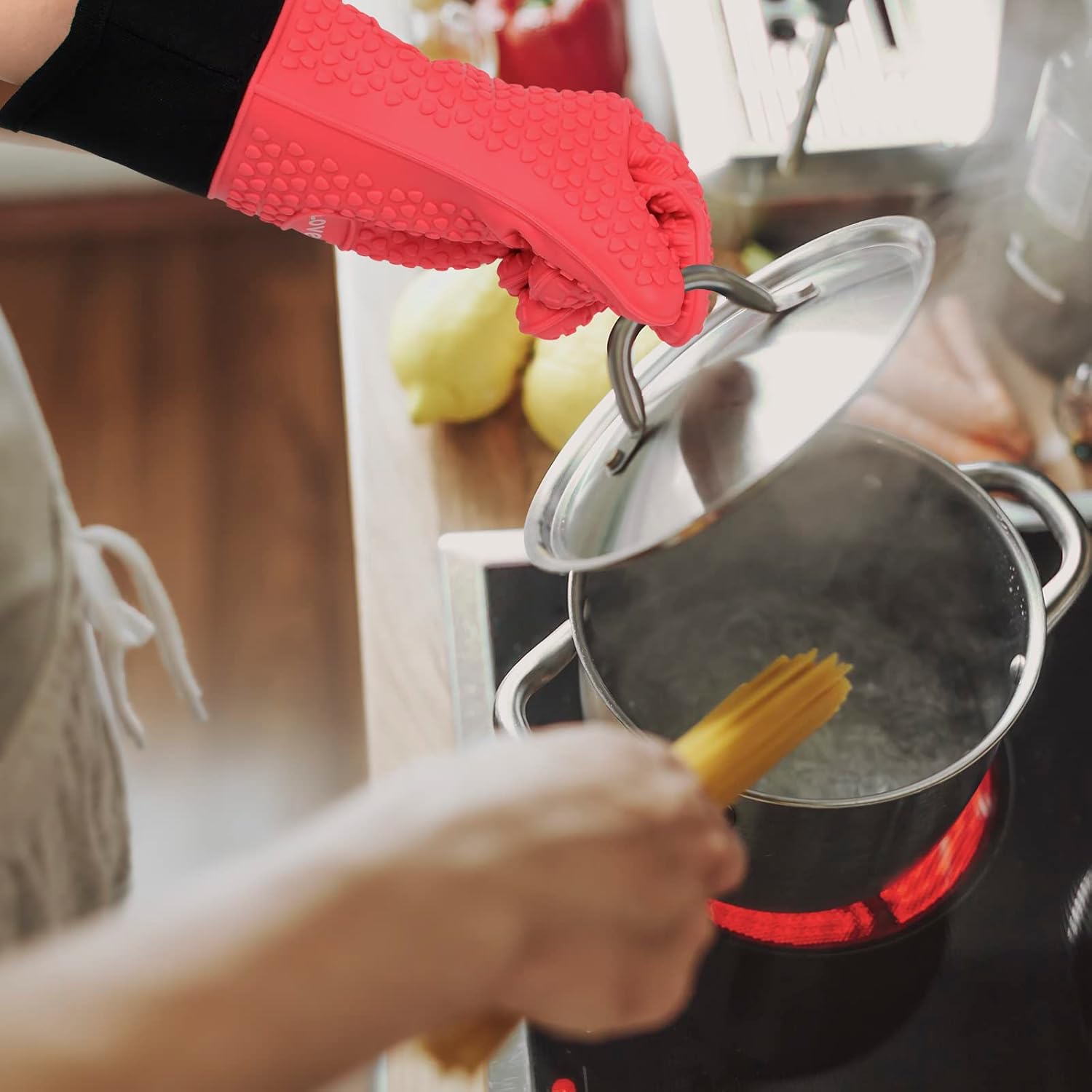 Kitchen Oven Gloves - Silicone Double-Layer Heat Resistant Oven Mitts/BBQ Gloves/Grill Gloves