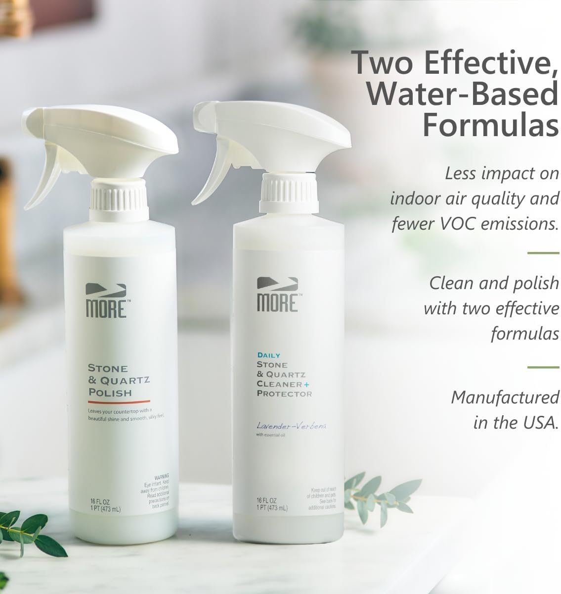 MORE - Twin Pack - Includes Stone & Quartz Cleaner + Polish - Granite, Quartz & Marble Cleaner &