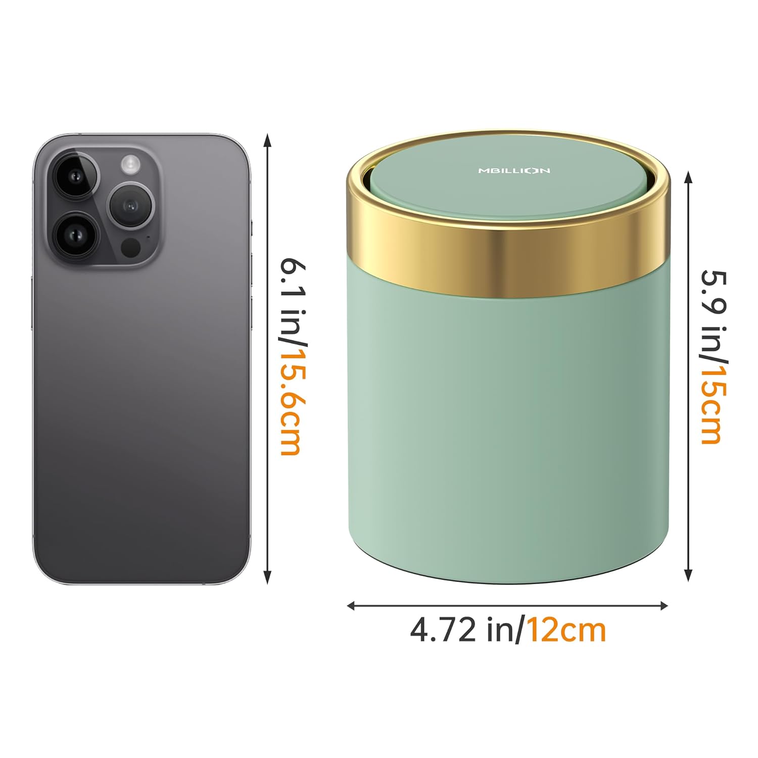 Mini Trash Can with Lid, Desktop Small Trash Can Recycling Bin Cute Metal Garbage Can for Tabletop