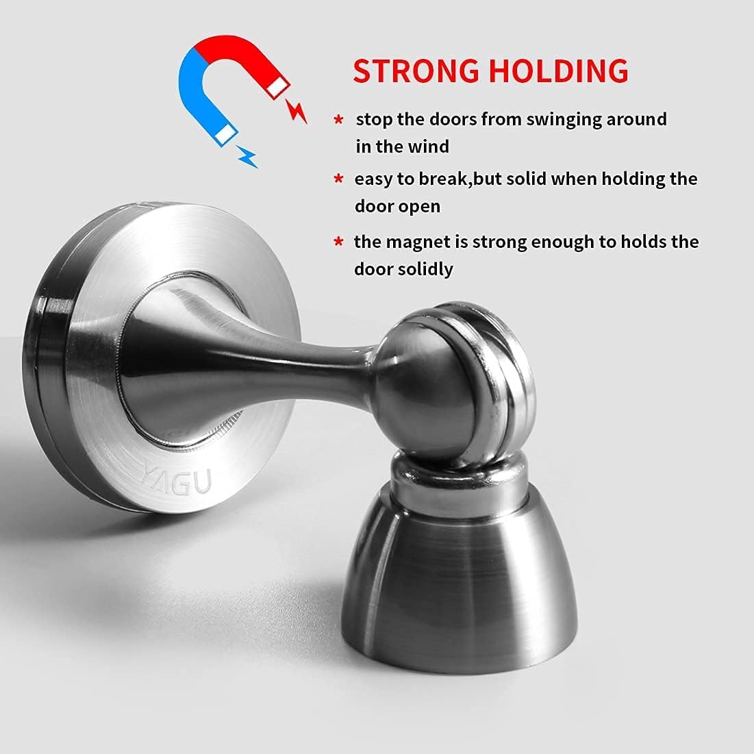 YAGU Silver Door Stopper 4 Pack Magnetic Door Stops Zinc Alloy Brushed Nickel Door Catch Door