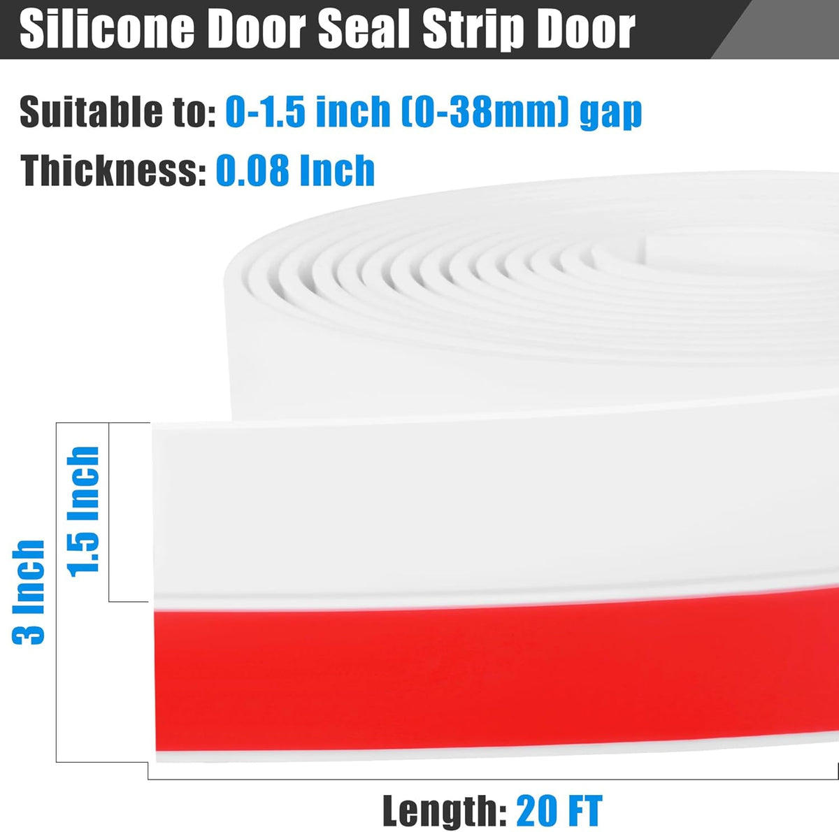 Draft Seal Tape for Doors and Windows 3 in x 20 Ft Silicone Weather Stripping Extra Thick 2mm Door