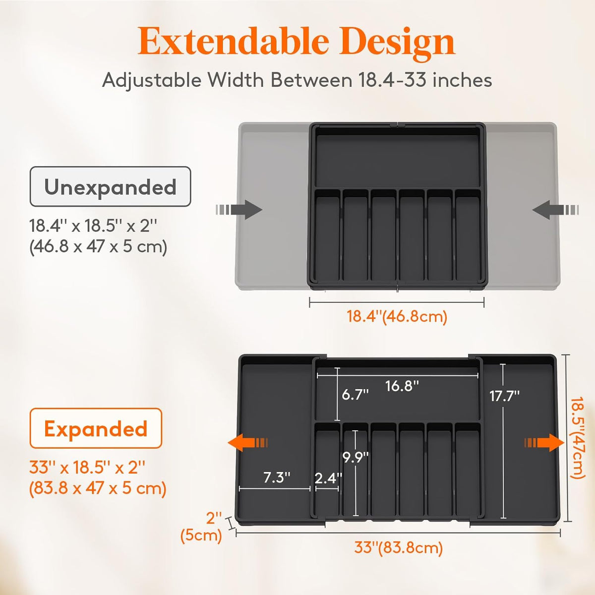 Lifewit Silverware Drawer Organizer, Expandable from 18.7 to 33 inches, Adjustable Utensil Tray for