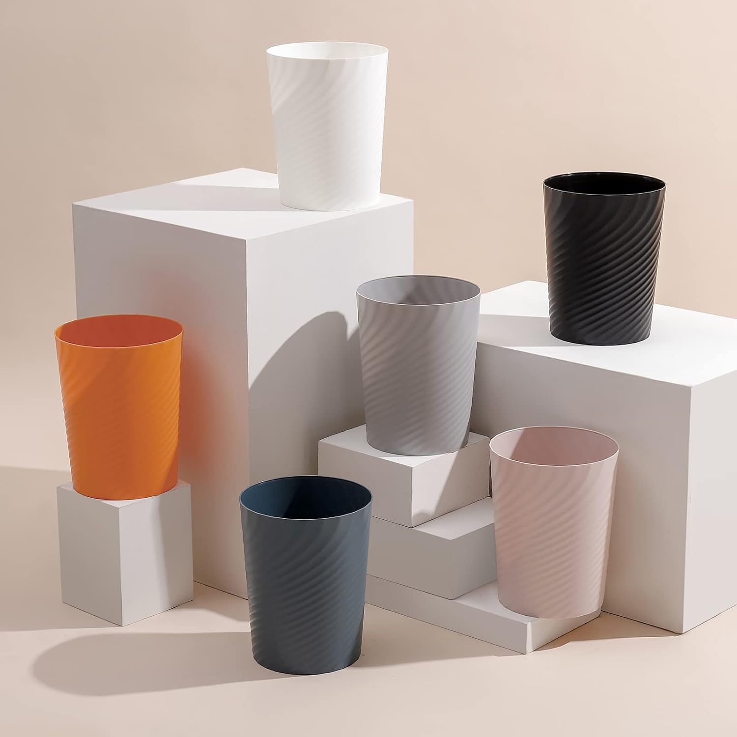 UUJOLY Plastic Trash Can Wastebasket, Garbage Container Basket for Bathrooms, Kitchens, Offices