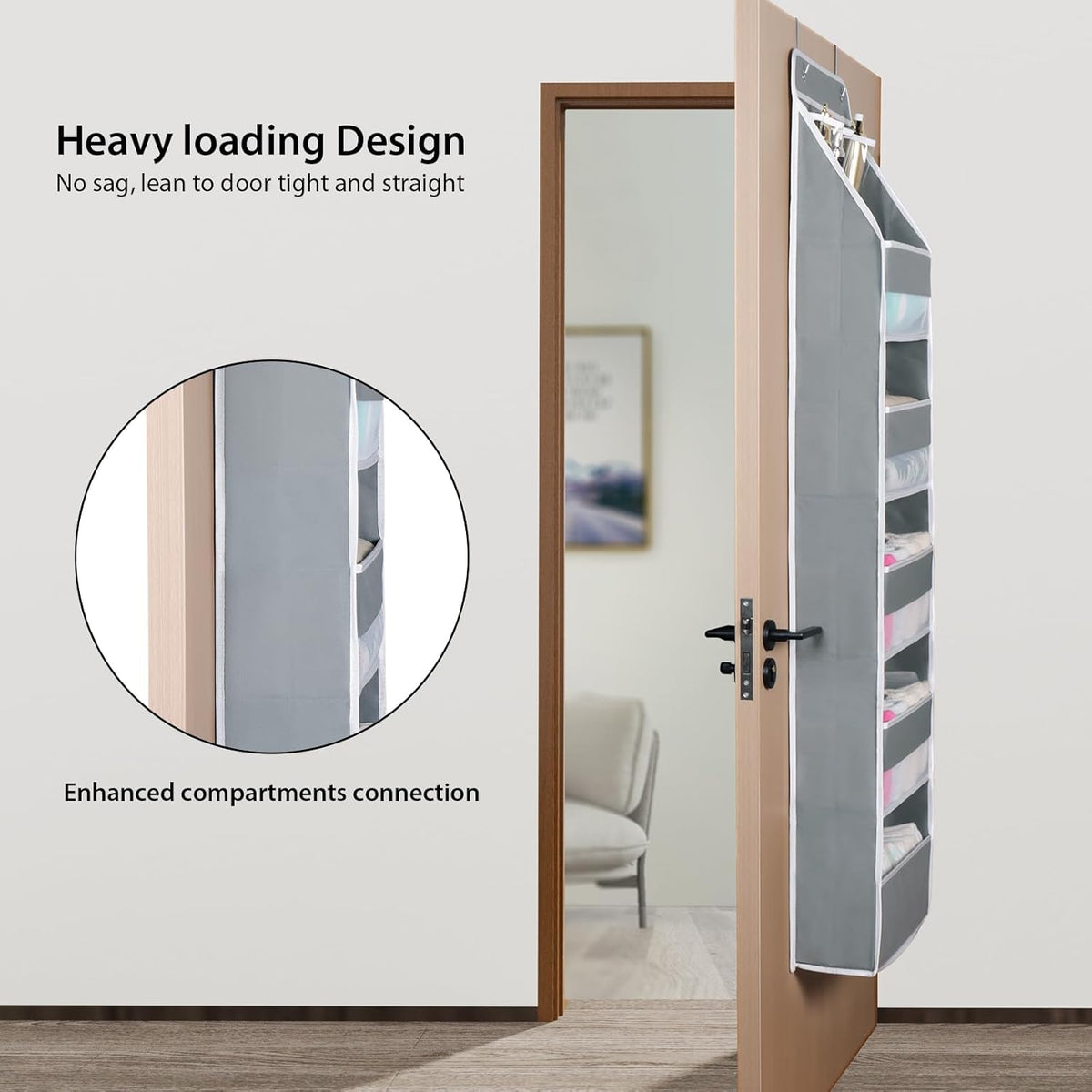 Univivi 6-Shelf Over Door Hanging Organizer Fabric Baby Door Storage with 5 Large Pockets and 3