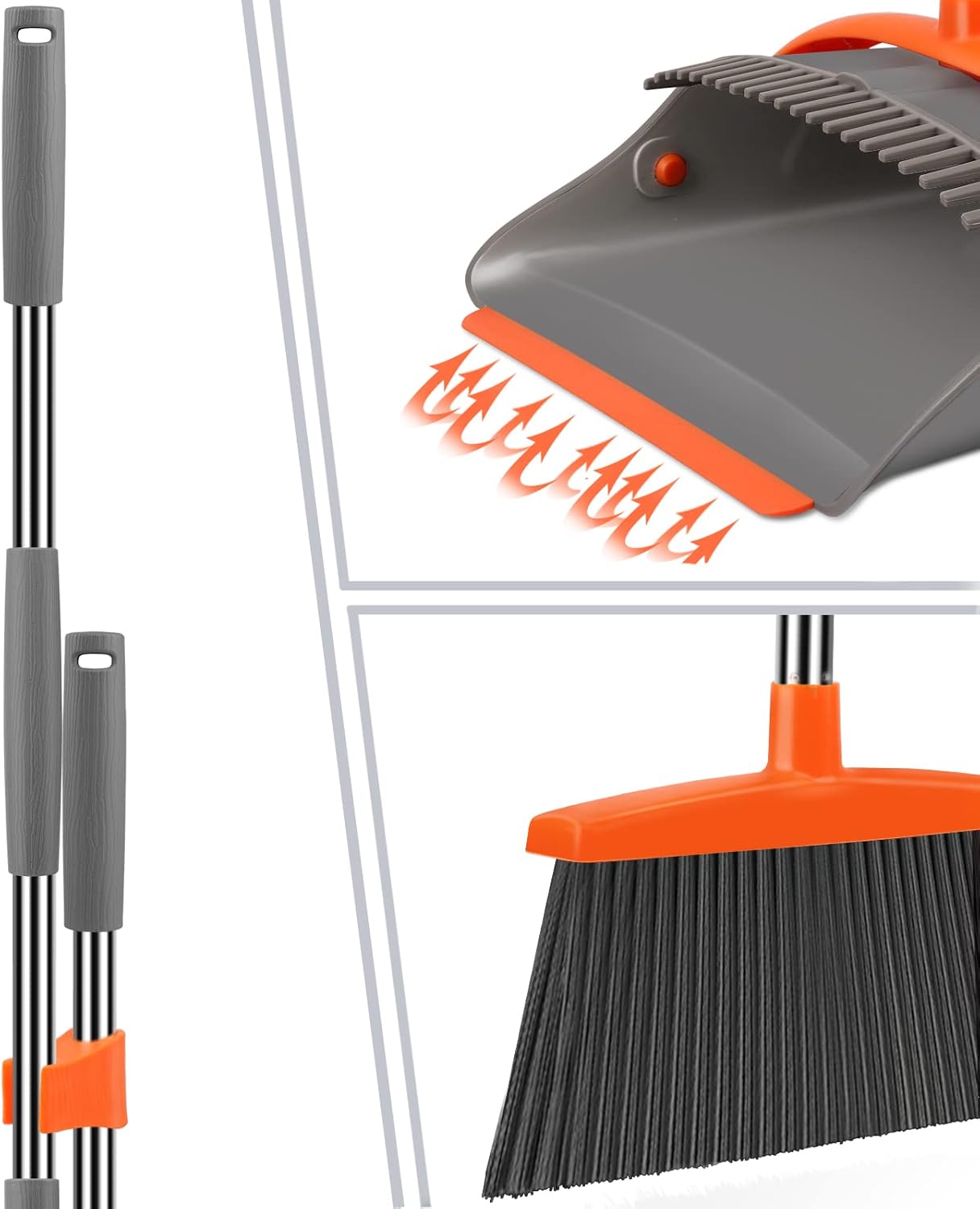Broom and Dustpan Set for Home, Broom and Dustpan Combo for Office, Long Handle Broom with Upright